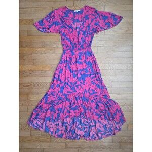 Anthropologie Abel the Label XS Cassidy HiLo Midi Dress Blue Pink Floral Flutter